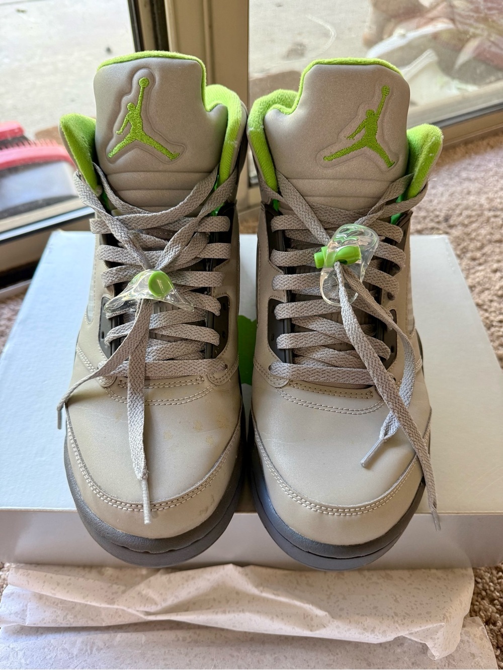 Air Jordan 5 Retro High-Top Sneakers in Grey and Lime Green